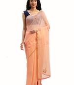Peach Gota Patti Hand Embroidered Chiffon Sustainable Saree