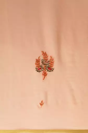 Peach Gota Patti Hand Embroidered Chiffon Sustainable Saree