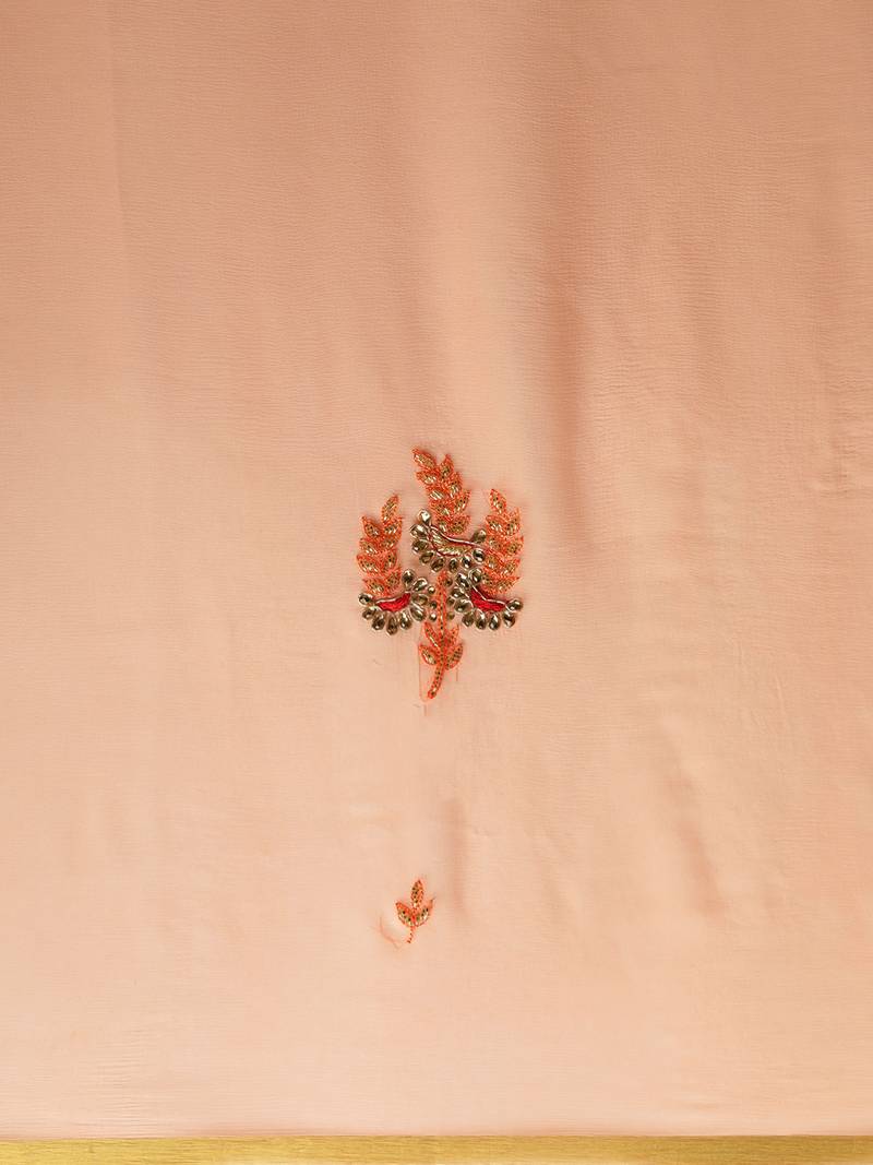 Peach Gota Patti Hand Embroidered Chiffon Sustainable Saree