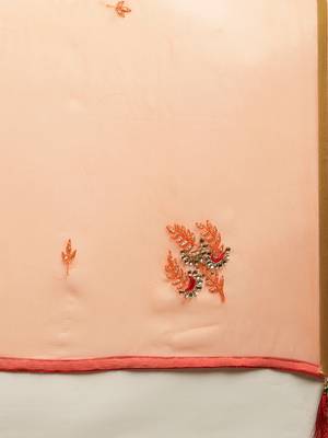 Peach Gota Patti Hand Embroidered Chiffon Sustainable Saree 4