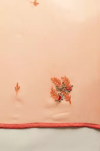 Peach Gota Patti Hand Embroidered Chiffon Sustainable Saree