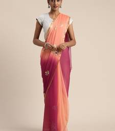 Peach & Red Gota Patti Hand Embroidered Pure Chiffon Saree