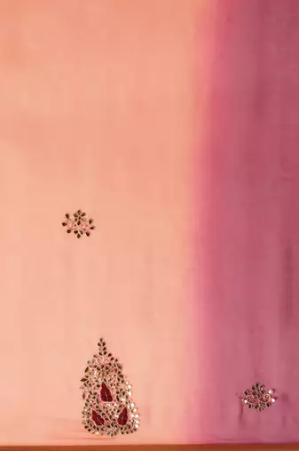 Peach & Red Gota Patti Hand Embroidered Pure Chiffon Saree