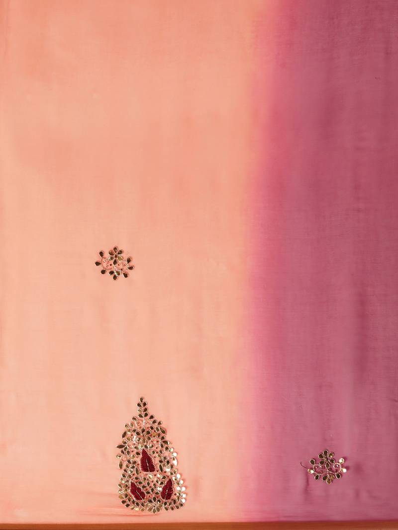 Peach & Red Gota Patti Hand Embroidered Pure Chiffon Saree