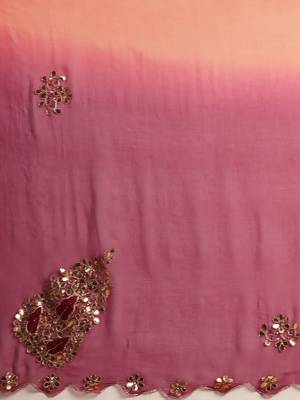 Peach & Red Gota Patti Hand Embroidered Pure Chiffon Saree 4