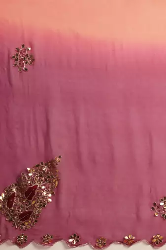 Peach & Red Gota Patti Hand Embroidered Pure Chiffon Saree