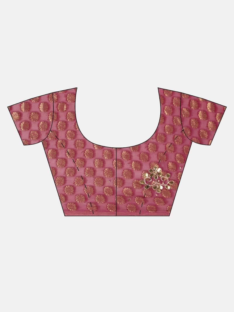 Peach & Red Gota Patti Hand Embroidered Pure Chiffon Saree