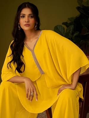 Mustard yellow draped and flared kurta and sharara set 5