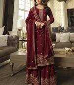 Designer maroon georgette embroidery Palazzo suit