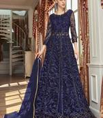 Designer blue net embroidered anarkali suit