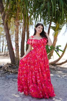 Red Georgette Printed Maxi Suit 1
