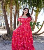 Red Georgette Printed Maxi Suit