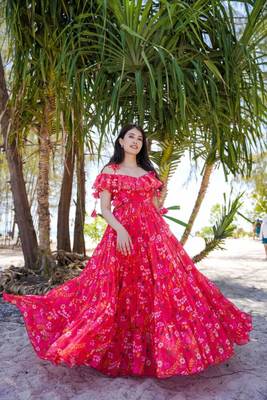 Red Georgette Printed Maxi Suit 3