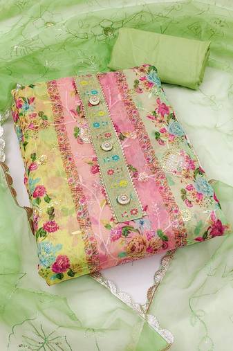 Multi color sequence work soft organza unstitched chudidar dress material - mrfc11347c
