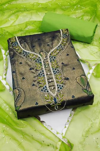 Navy blue color weaving work simmar banarasi jacquard unstitched chudidar dress material - mrfc11350a
