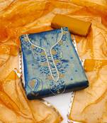 Royal blue color weaving work simmar banarasi jacquard unstitched chudidar dress material - mrfc11350c