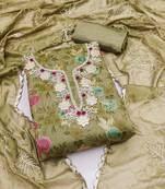 Green color weaving work modal banarasi jacquard unstitched chudidar dress material 