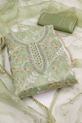 Light green color embroidered work organja unstitched chudidar dress material - mrfc11353c