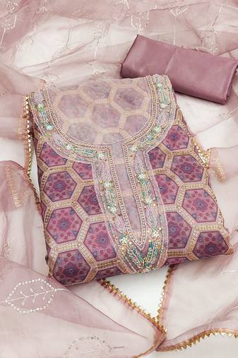 Multi color embroidered work organja unstitched chudidar dress material - mrfc11354a