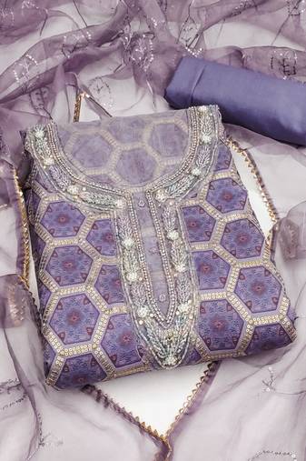 Multi color embroidered work organja unstitched chudidar dress material - mrfc11354d