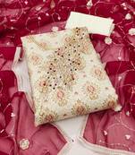 Off white color hand work work modal cotton unstitched chudidar dress material 