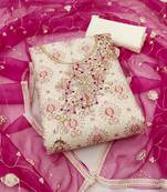 Off white color hand work work modal cotton unstitched chudidar dress material - mrfc11355c