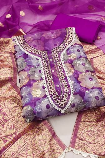 Multi color sequence work organja unstitched chudidar dress material - mrfc11360b