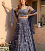 Captivating Grey Sequins Georgette Designer Lehenga Choli