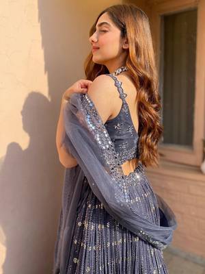  grey sequins georgette lehenga set choli with dupatta 4