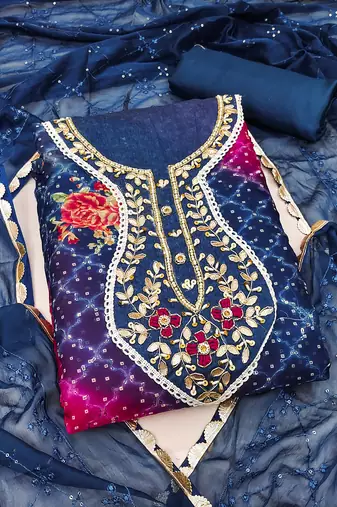 Multi color hand work work organja unstitched chudidar dress material - mrfc11362b