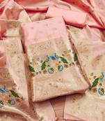Peach floral woven banarasi silk dress material
