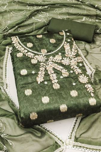 Green color weaving work simmer banarasi unstitched chudidar dress material - mrfc11363a