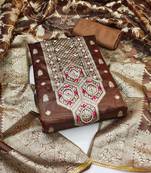 Irish brown color hand work work simmer banarasi unstitched chudidar dress material 