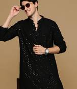 Sanwara black shimmering elegance men's chikankari kurta with sequins
