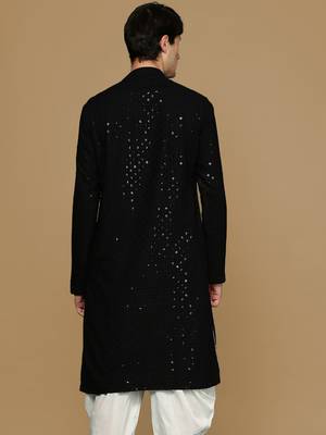 Sanwara black shimmering elegance men's chikankari kurta with sequins 4