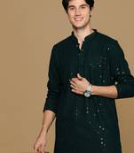 Sanwara deep green shimmering elegance men's chikankari kurta with sequins