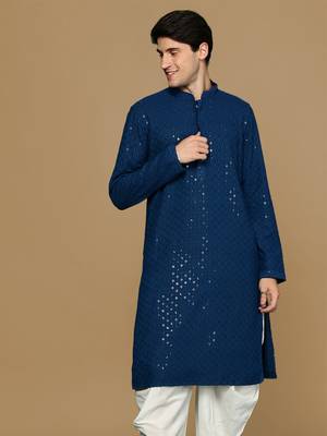 Sanwara firozi shimmering elegance men's chikankari kurta with sequins 2