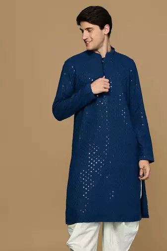 Sanwara firozi shimmering elegance men's chikankari kurta with sequins