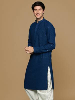 Sanwara firozi shimmering elegance men's chikankari kurta with sequins 3