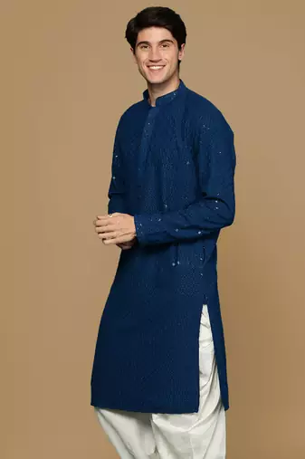 Sanwara firozi shimmering elegance men's chikankari kurta with sequins