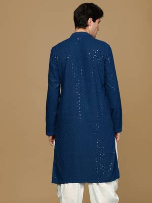 Sanwara firozi shimmering elegance men's chikankari kurta with sequins 4