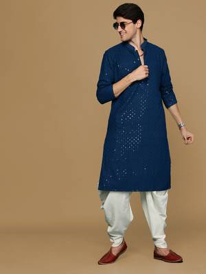 Sanwara firozi shimmering elegance men's chikankari kurta with sequins 5