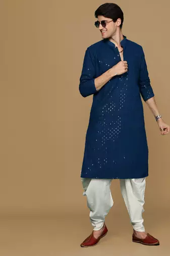 Sanwara firozi shimmering elegance men's chikankari kurta with sequins