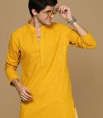 Mustard Yellow Cotton Sequin Embroidered Kurta