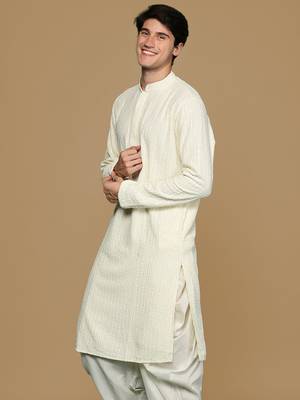 Sanwara off white shimmering elegance men's chikankari kurta with sequins 3
