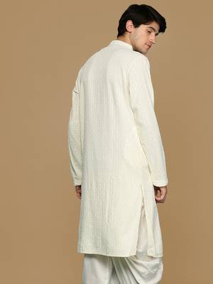 Sanwara off white shimmering elegance men's chikankari kurta with sequins 4