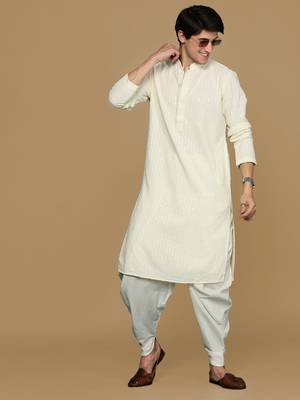 Sanwara off white shimmering elegance men's chikankari kurta with sequins 5
