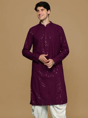 Sanwara purple shimmering elegance men's chikankari kurta with sequins 2