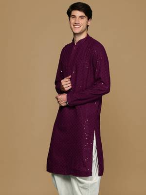 Sanwara purple shimmering elegance men's chikankari kurta with sequins 3