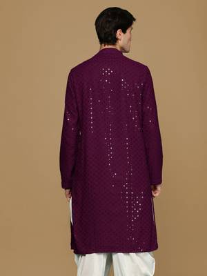 Sanwara purple shimmering elegance men's chikankari kurta with sequins 4